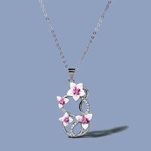 Purple Flower Pendant Bridal Jewelry Set Enamel Epoxy Necklace