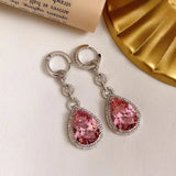Pink Zircon Water Drop Earrings 925 Silver Dangling Pendant Crystal Jewelry