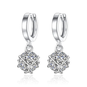 925 Silver Cube Crystal Drop Earrings Anti-Allergy