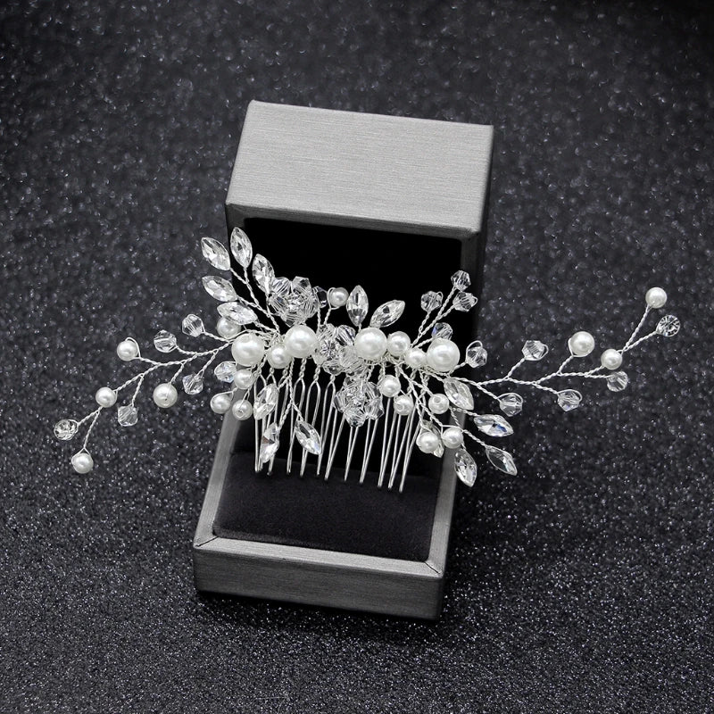 Bridal Hair Comb Crystal Rhinestones Pearls Wedding Headpiece