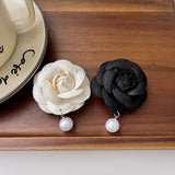 Camellia Brooches Pins for Women Pearl Pendant Pin Gift