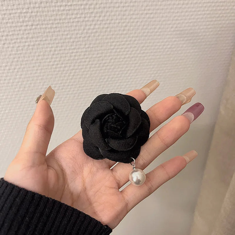 Camellia Brooches Pins for Women Pearl Pendant Pin Gift