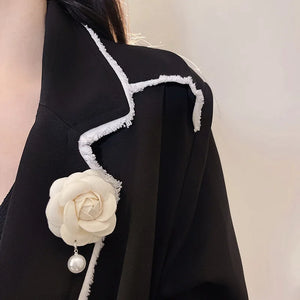 Camellia Brooches Pins for Women Pearl Pendant Pin Gift
