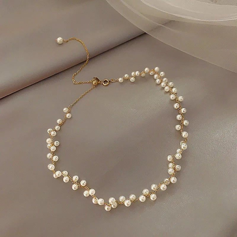 Pearl Beads Charm Choker Chain Necklace for Women Wedding Jewelry