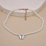 Pearl Choker Necklace Small Round Pearl Wedding Butterfly Necklace