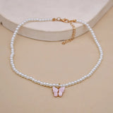 Pearl Choker Necklace Small Round Pearl Wedding Butterfly Necklace