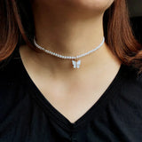 Pearl Choker Necklace Small Round Pearl Wedding Butterfly Necklace