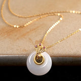 Jade Gemstones Peacock Pendant Necklace for Women 18k Filled Vintage Bijoux