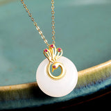 Jade Gemstones Peacock Pendant Necklace for Women 18k Filled Vintage Bijoux
