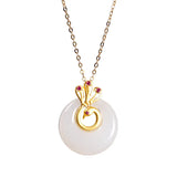 Jade Gemstones Peacock Pendant Necklace for Women 18k Filled Vintage Bijoux