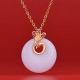 Jade Gemstones Peacock Pendant Necklace for Women 18k Filled Vintage Bijoux