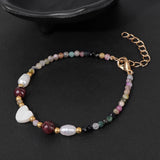 Shell Heart Charm Bracelet Faceted Gems Tourmaline Bracelet