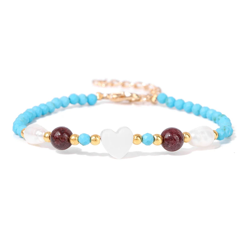 Shell Heart Charm Bracelet Faceted Gems Tourmaline Bracelet