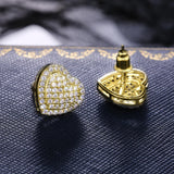 Zircon Heart Stone Screw Back Earrings Vintage Rainbow Crystal Stud Earrings