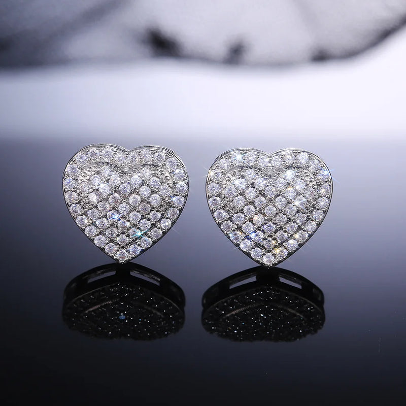 Zircon Heart Stone Screw Back Earrings Vintage Rainbow Crystal Stud Earrings
