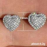 Zircon Heart Stone Screw Back Earrings Vintage Rainbow Crystal Stud Earrings