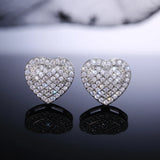 Zircon Heart Stone Screw Back Earrings Vintage Rainbow Crystal Stud Earrings