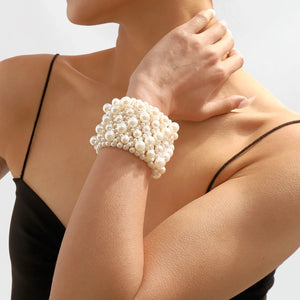 Wide Elastic Pearl Bracelets Wedding Jewelry