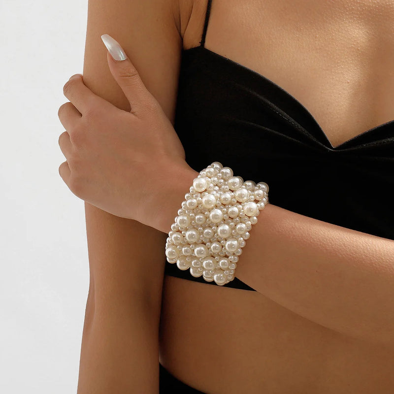 Wide Elastic Pearl Bracelets Wedding Jewelry