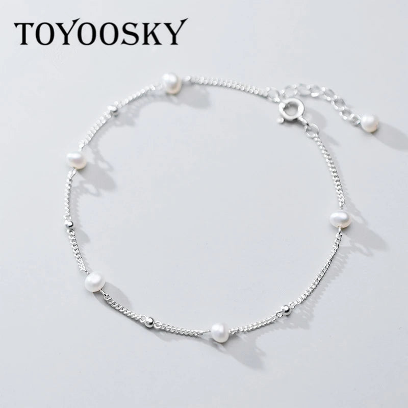925 Sterling Silver Freshwater Pearl Bead Bracelet High Jewelry