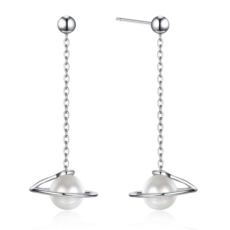 925 Silver Pearl Earrings S925 Celestial Shape Drop Earrings