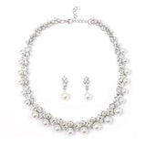 Pearl Rhinestone Wedding Jewelry Set - Elegant Bridal Necklace Earrings