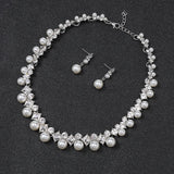 Pearl Rhinestone Wedding Jewelry Set - Elegant Bridal Necklace Earrings