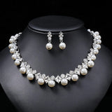 Pearl Rhinestone Wedding Jewelry Set - Elegant Bridal Necklace Earrings