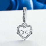 Women Crystal CZ Infinity Dangle Charm Sterling Silver Fits Bracelets