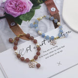 Flower Charm Bracelet Strawberry Quartzs Bead Fresh Water Pearl Aquamarine
