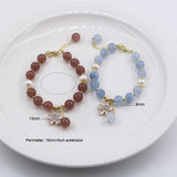 Flower Charm Bracelet Strawberry Quartzs Bead Fresh Water Pearl Aquamarine