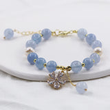 Flower Charm Bracelet Strawberry Quartzs Bead Fresh Water Pearl Aquamarine