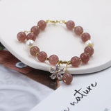 Flower Charm Bracelet Strawberry Quartzs Bead Fresh Water Pearl Aquamarine