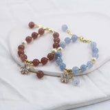 Flower Charm Bracelet Strawberry Quartzs Bead Fresh Water Pearl Aquamarine