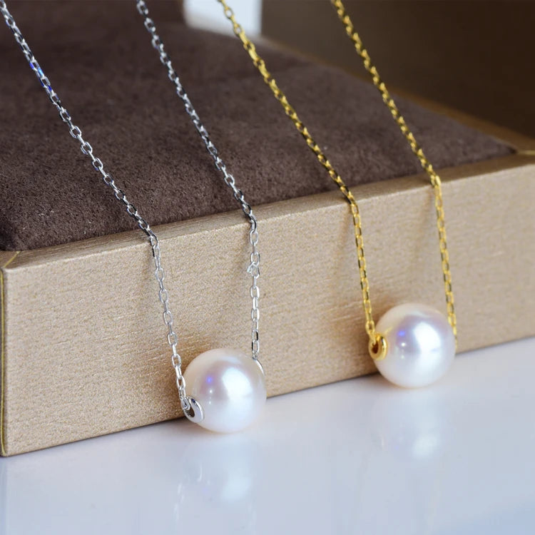 Freshwater Pearl Pendant Necklace Women Sterling Silver Short Clavicle Chain