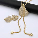 Heart Jewelry Set 18K Plated Long Necklace Earrings Set