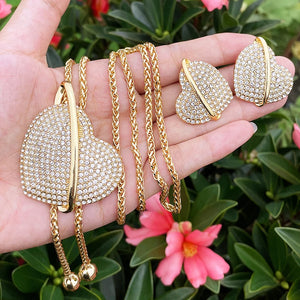 Heart Jewelry Set 18K Plated Long Necklace Earrings Set