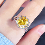 925 Silver Ring with Citrine Gemstone Open Finger Rings for Wedding Party