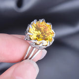 925 Silver Ring with Citrine Gemstone Open Finger Rings for Wedding Party