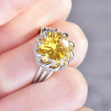 925 Silver Ring with Citrine Gemstone Open Finger Rings for Wedding Party