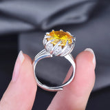 925 Silver Ring with Citrine Gemstone Open Finger Rings for Wedding Party