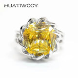 925 Silver Ring with Citrine Gemstone Open Finger Rings for Wedding Party