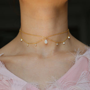 925 Sterling Silver Double Layer Tassel Cz Choker Necklace