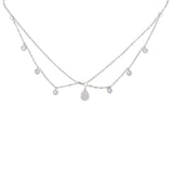 925 Sterling Silver Double Layer Tassel Cz Choker Necklace