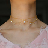 925 Sterling Silver Double Layer Tassel Cz Choker Necklace