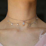 925 Sterling Silver Double Layer Tassel Cz Choker Necklace