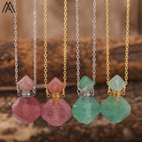 Women Labradorite Stone Diffuser Bottle Pendant Necklace Essential Oil Vial