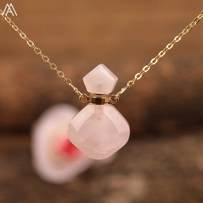 Women Labradorite Stone Diffuser Bottle Pendant Necklace Essential Oil Vial