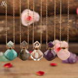 Women Labradorite Stone Diffuser Bottle Pendant Necklace Essential Oil Vial