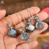 Women Labradorite Stone Diffuser Bottle Pendant Necklace Essential Oil Vial